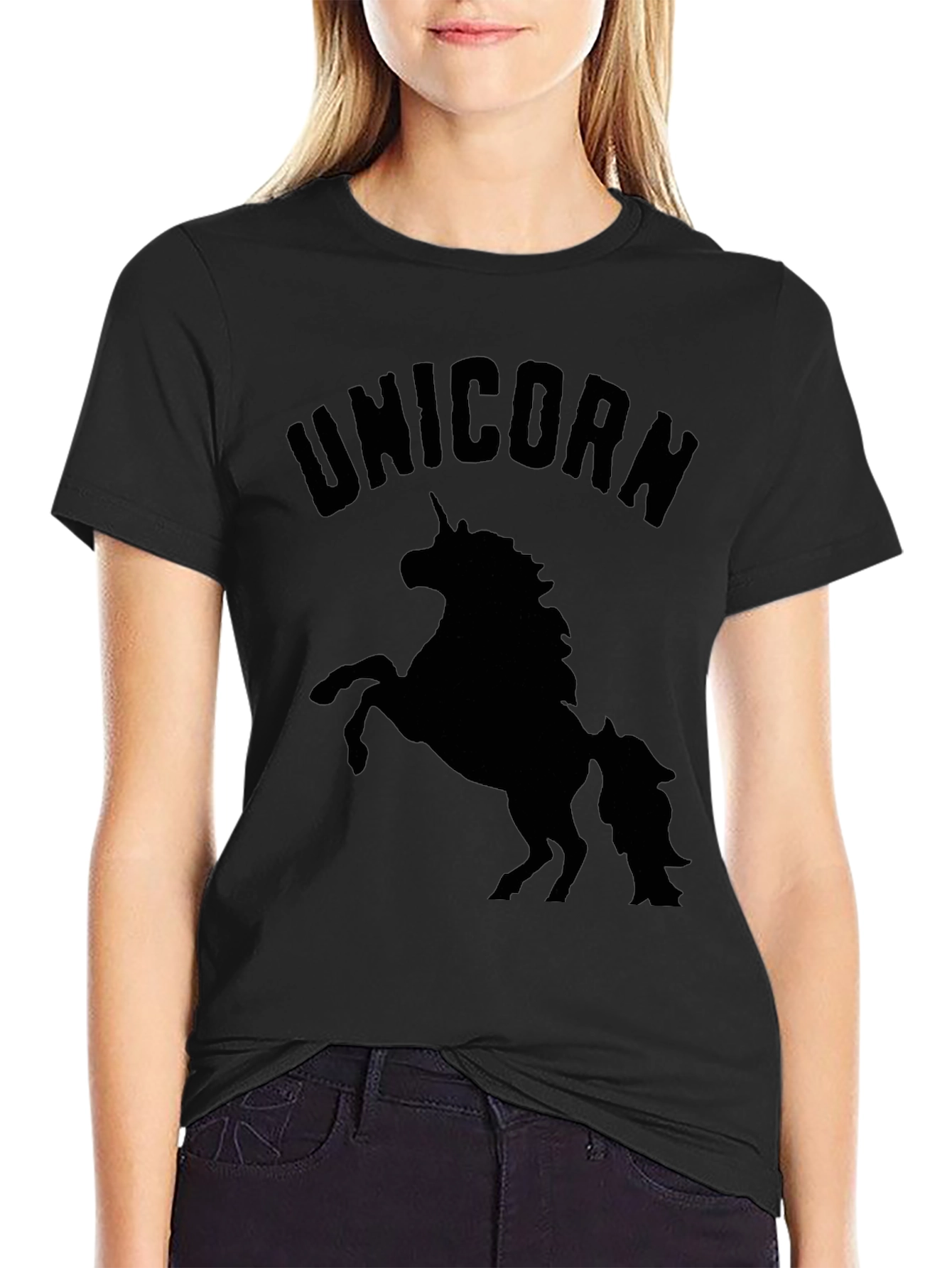Camiseta Negra Unicornio Hombre Casual