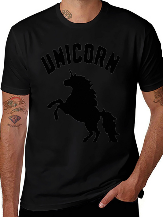 Camiseta Negra Unicornio Hombre Casual