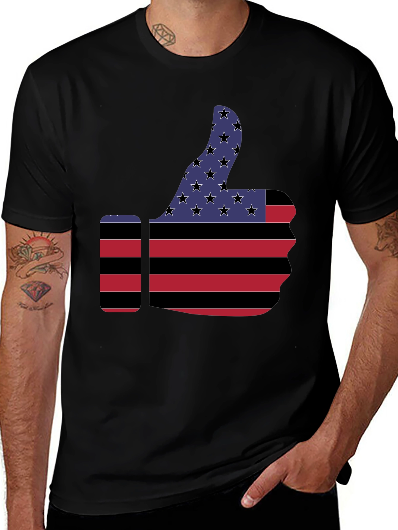 Camiseta Negra Pulgar Arriba Bandera USA