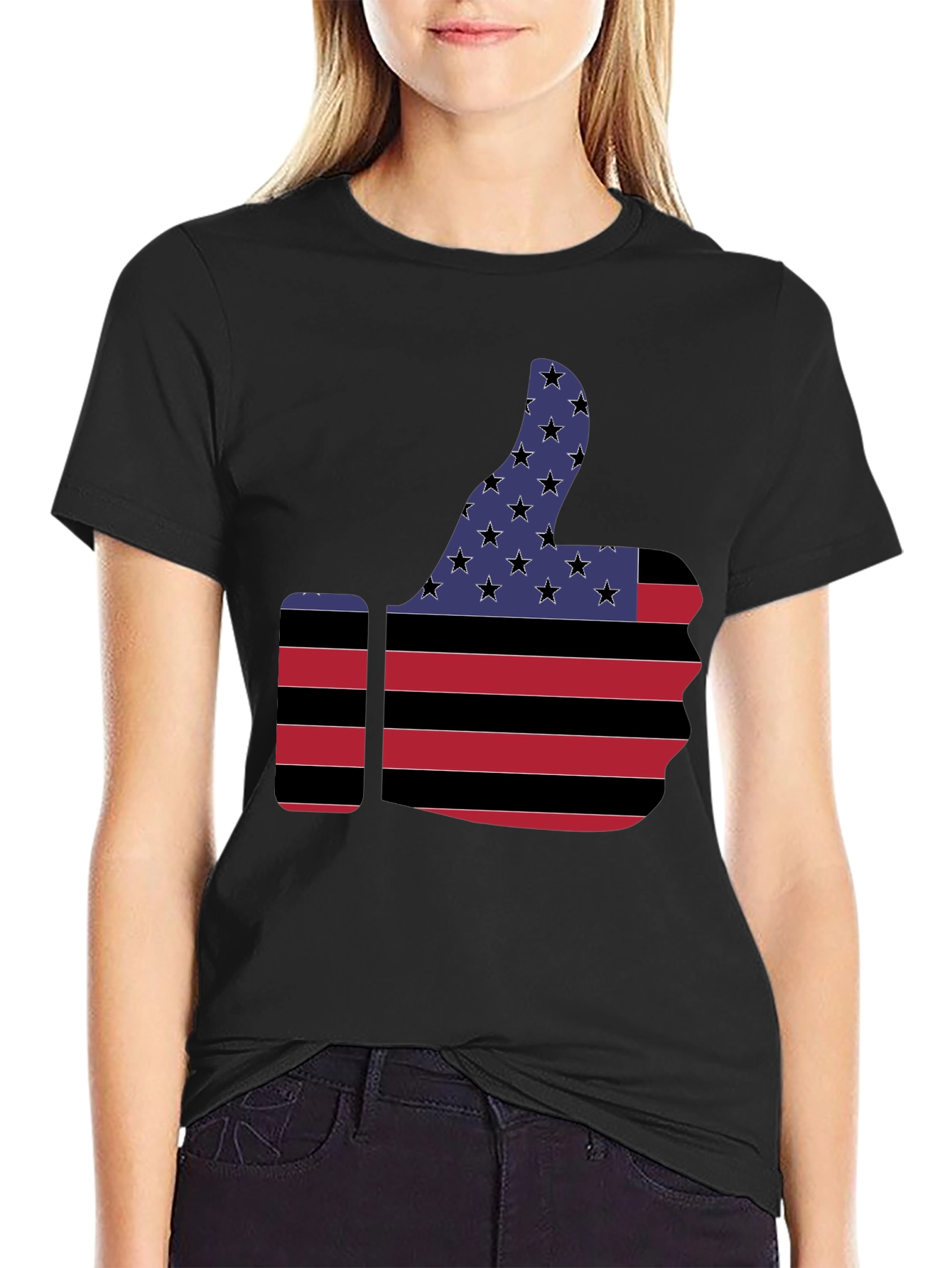 Camiseta Negra Pulgar Arriba Bandera USA