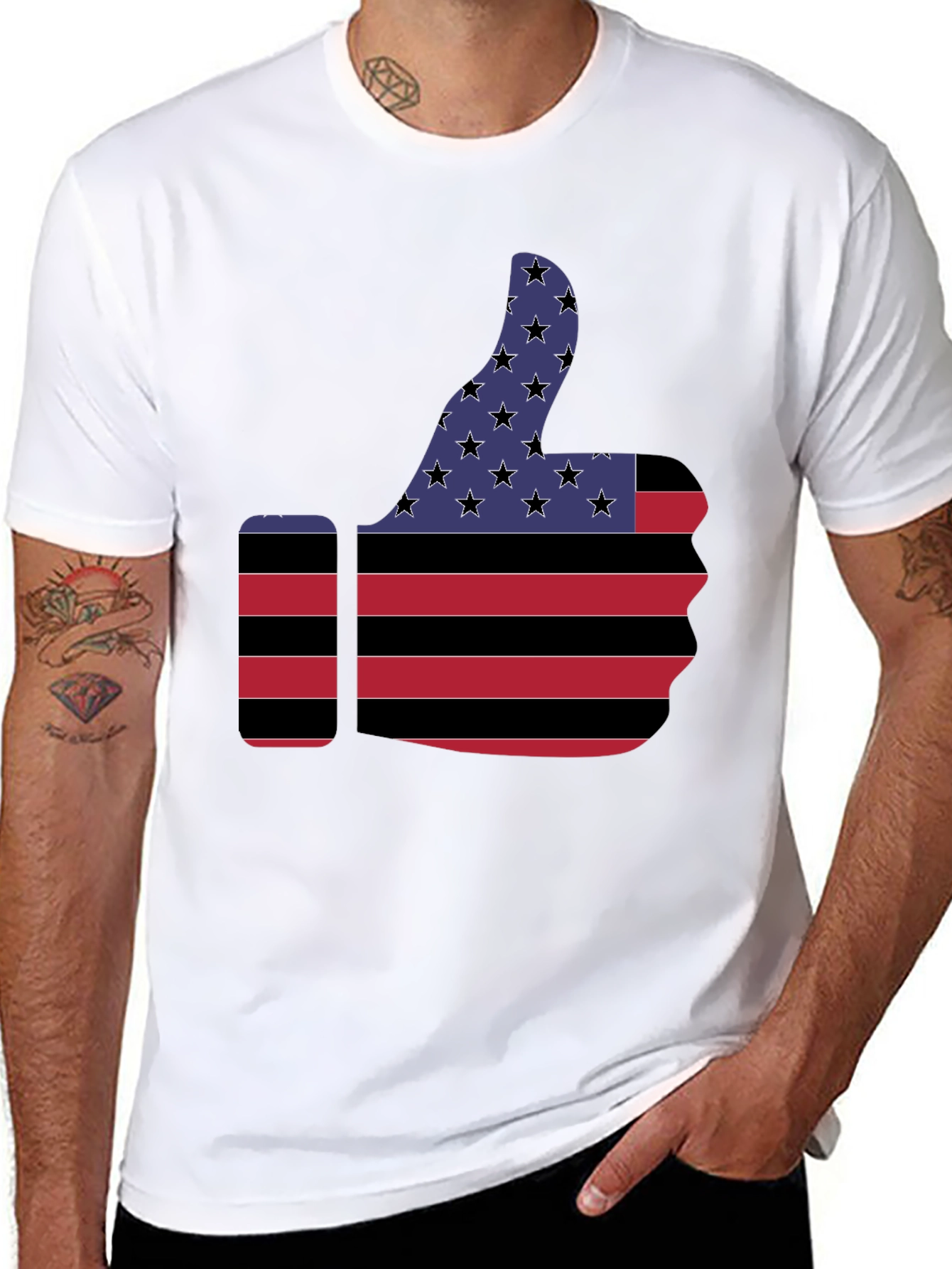 Camiseta Negra Pulgar Arriba Bandera USA